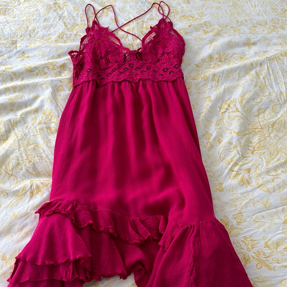 Raspberry Free People Adella Slip Dress